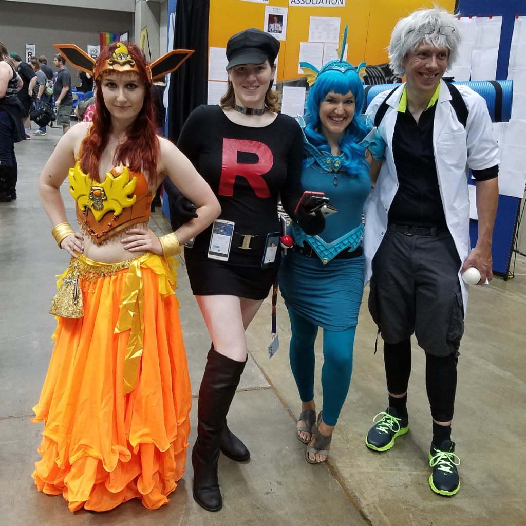 Flareon, Team Rocket, Professor Willow, and Vaporeon Cosplay at Gen Con 2016