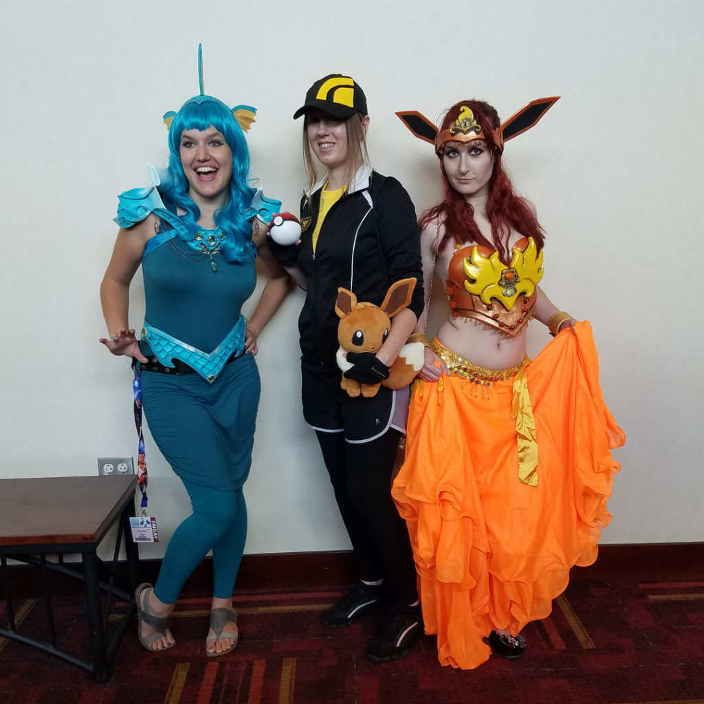 Flareon, Pokemon Trainer, and Vaporeon Cosplay at Gen Con 2016