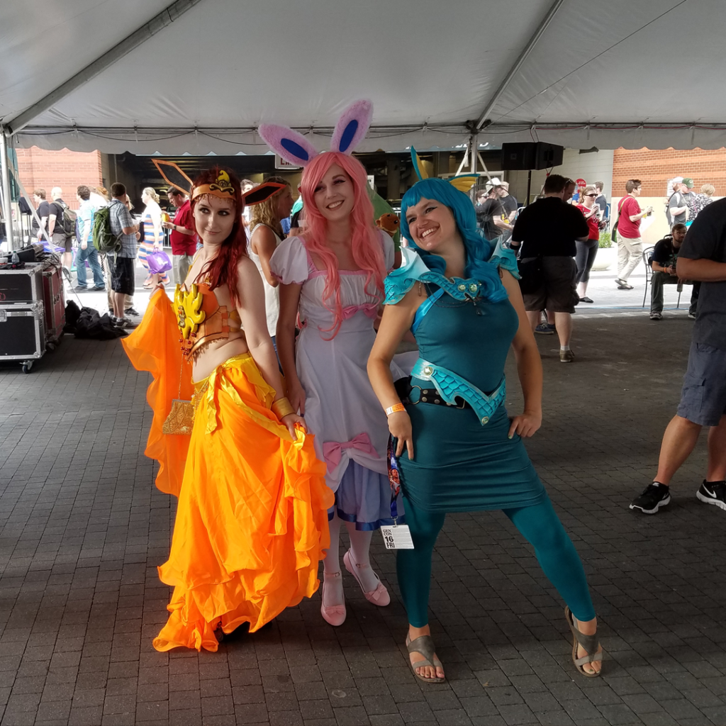 Flareon, Sylveon, and Vaporeon Gijinka Cosplay at Gen Con 2016