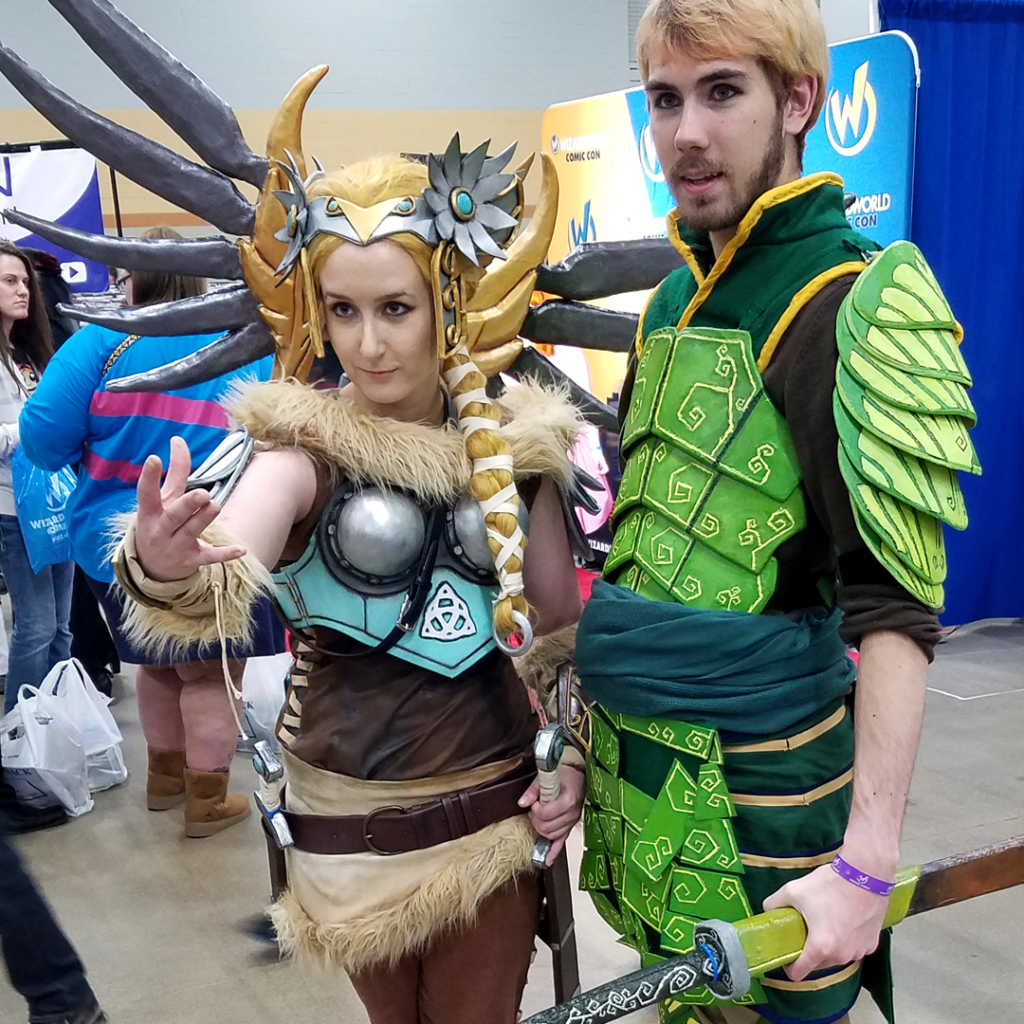 Valkyrie Mercy Cosplay at Wizard World Des Moines 2017 with Leaf Man Cosplay